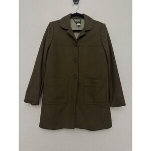J.Crew Wool Coat Olive Green Peter Pan Collar Pockets Classic Retro Barn Chore‎